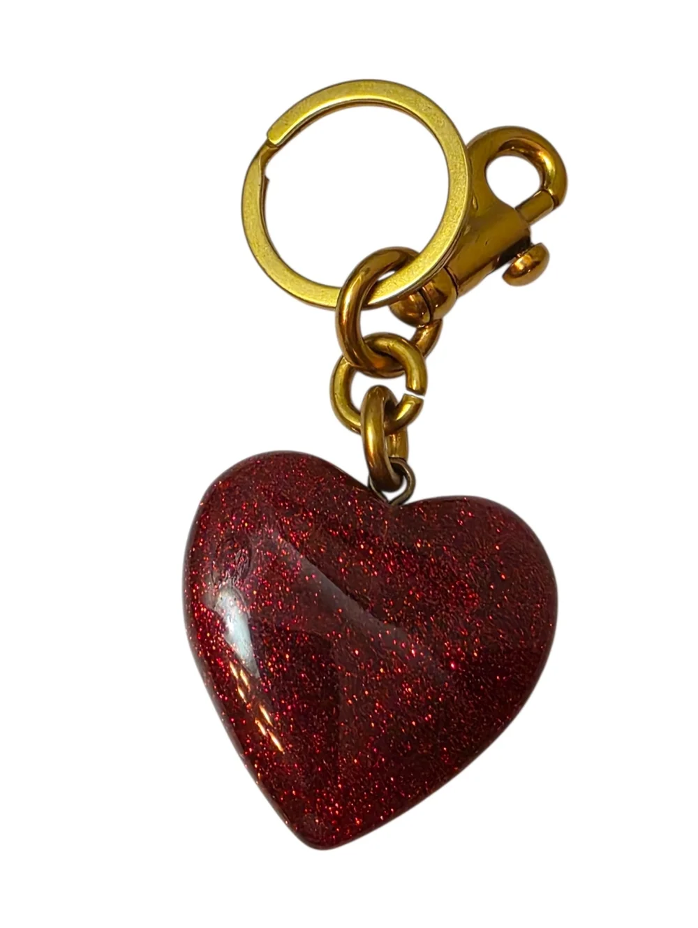 Red Glitter Large Red Heart Purse Charm Keychain Gold NWT